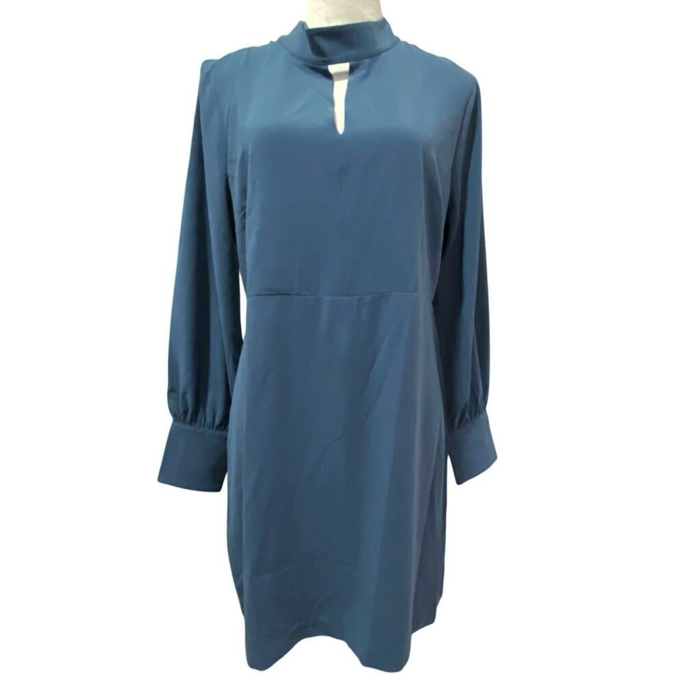 BANANA REPUBLIC Blue Long Sleeve Dress SIZE 12 Petite High Collar NEW WITH TAGS